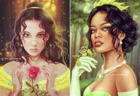 artist transforms female celebrities into disney princesses popsugar