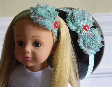 doll  headband mint floral print flower  rhinestone heart center