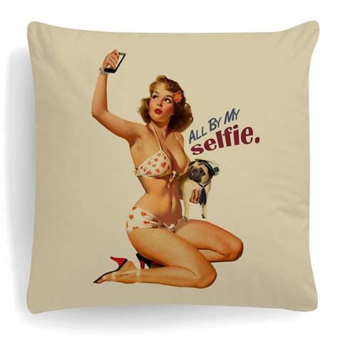 Pin Up Girl Cushion Hashtag Selfie Sofa Pillow Sexy Vintage
