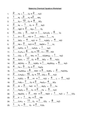 balancing chemical equations worksheet  fill  printable