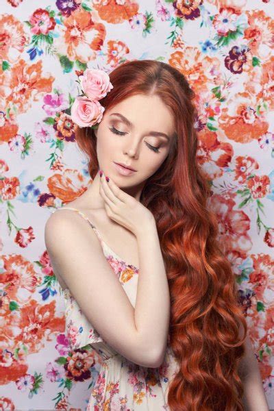 Sexy Beautiful Redhead Girl With Long Hair Perfect Woman Portrait On