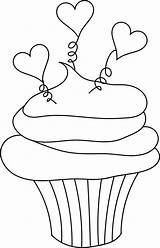 Cupcake Clipart Coloring Pages Valentine Cupcakes Birthday Heart Outline Drawing Clip Color Digital Printable Print Stamps Cliparts Hearts Cake Templates sketch template