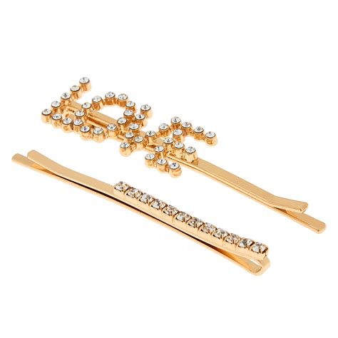 Gold Love Crystal Hair Pins 2 Pack Claire S Us