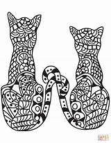 Coloring Pages Zentangle Cats Two Style sketch template