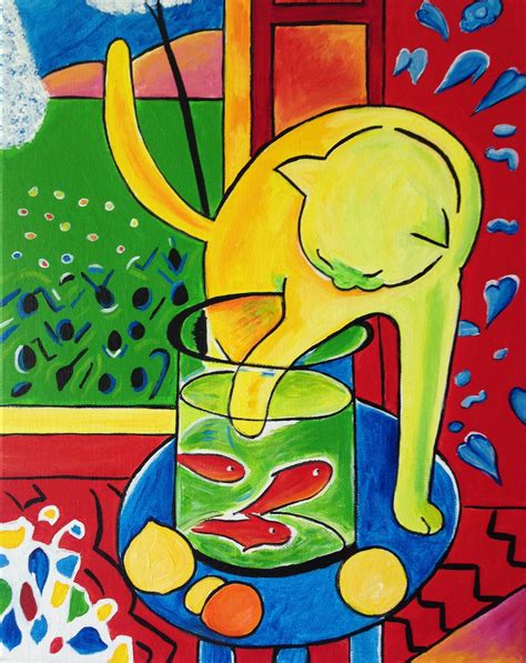 hand painted henri matisse  cat  red fish painting reproduction  canvas etsy