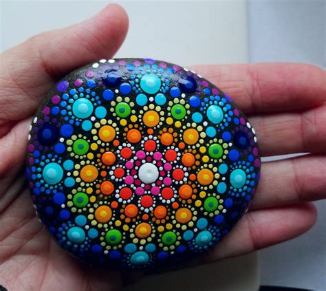 mandala stone painted rocks colorful dot art painting original
