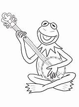 Kermit Coloring Frog Pages Guitar Drawing Playing Printable Muppet Standing Show Colouring Color Drawings Piggy Miss Baby Norton Cartoon sketch template