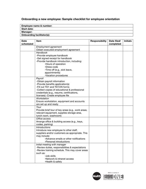 sample   employee orientation checklist examples  word