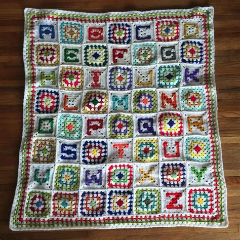 finished granny square alphabet afghan pinss needles crochet