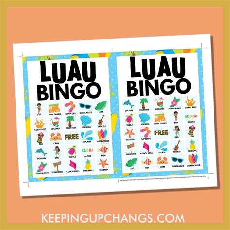 hawaiian luau bingo pictures words   grid  printables