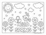 Spring Coloring Pages Color Hello Kids Printable Made Easy Sign sketch template