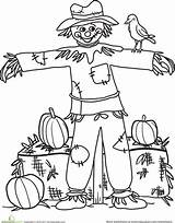 Scarecrow Worksheets Coloring Color Happy Fall Worksheet Thanksgiving Pages Printable Sheets Halloween Autumn Kids Education Scarecrows Sheet Kindergarten Harvest Crafts sketch template