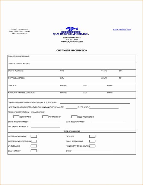 customer form template  awesome  customer information form