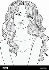 Disegno Ragazza Lunghi Ondulati Linea sketch template