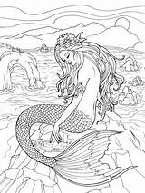 Coloring Mermaid Pages Adult Rocks sketch template