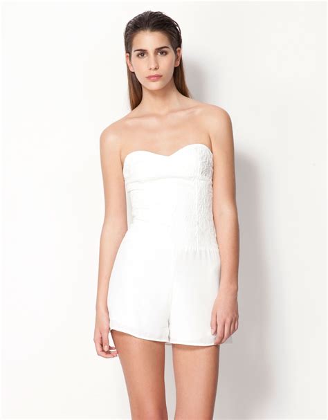 bershka united kingdom bershka combined fabric jumpsuit white shorts strapless top latest