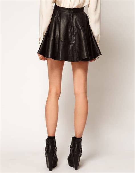 Asos Collection Full Skater Skirt In Leather In Black Lyst