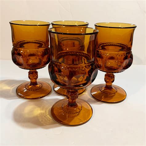 Amber Goblets Set Of 4 Amber Kings Crown Goblets Vintage Wine Glass