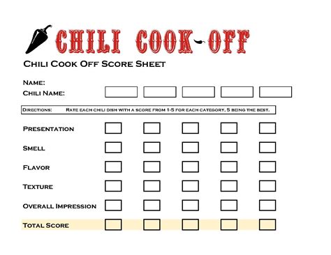 chili cook  score sheet diy inspired diy inspired