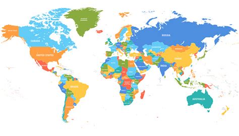 Vector World Map Colorful World Map With Countries Borders