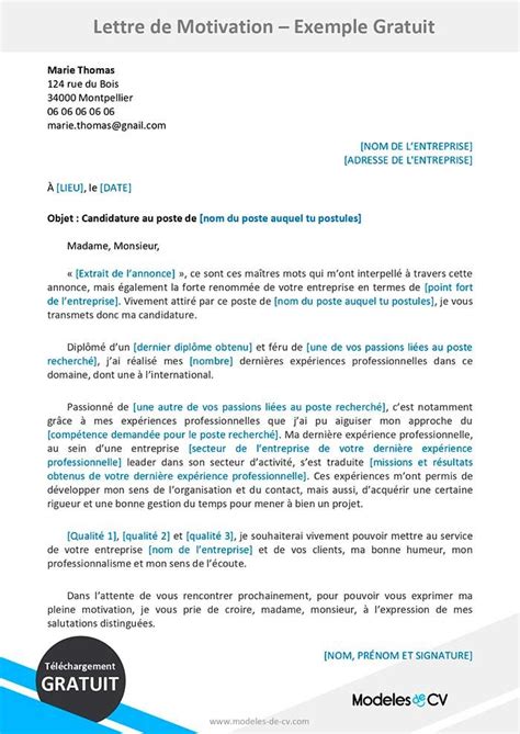 exemple de lettre de motivation gratuite  telecharger pour word