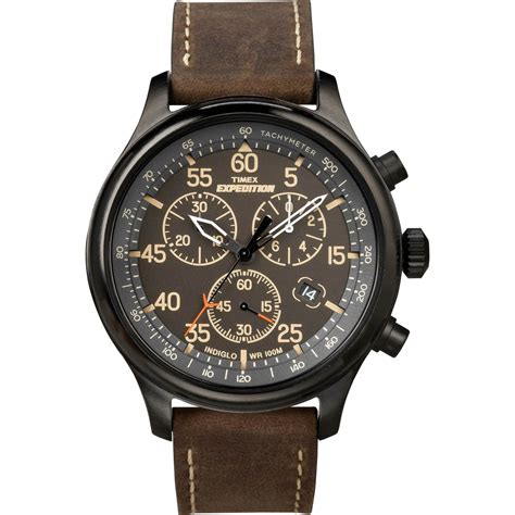 timex mens expedition analog premium field chronograph   leather band jewelry