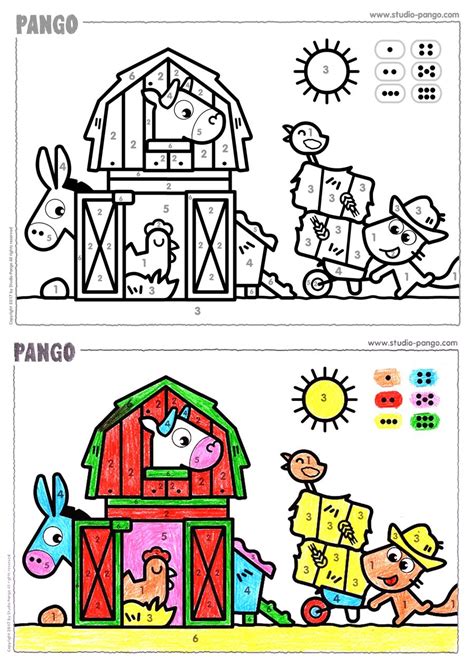 farm color  numbers coloriage code  preschool learning