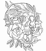 Coloring Tattoo Pages Printable Rose Skull Adults Book Colouring Designs Tattoos Roses Adult Print Sugar Flash Tribal Skulls Doverpublications Modern sketch template