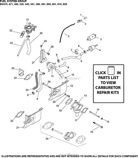 kohler sv  mtd  hp  kw parts diagram  fuel system group    sv