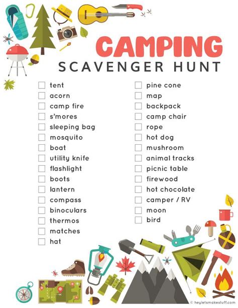 camping scavenger hunt list printable printable word searches