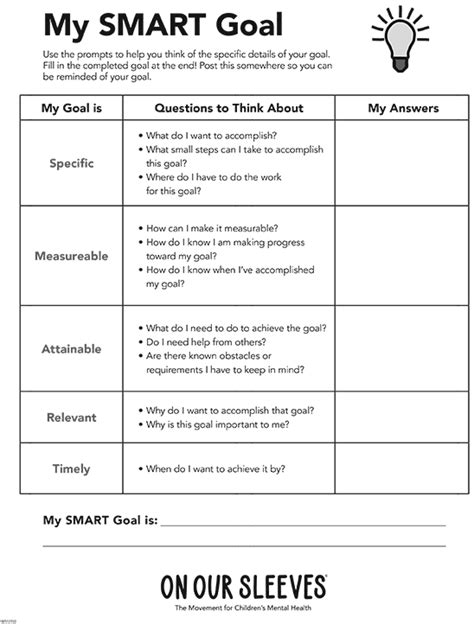 smart goals  kids mental health smart goals worksheet smart