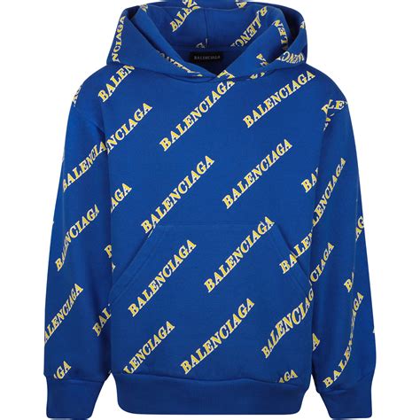 balenciaga logo print hoodie  blue bambinifashioncom