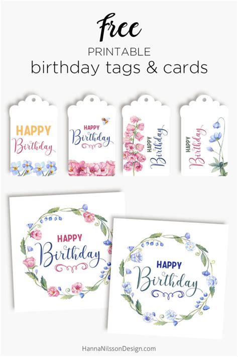 birthday tags cards  floral printables hanna nilsson design