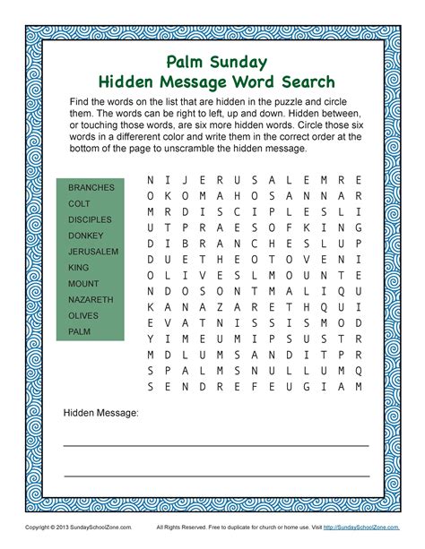 palm sunday hidden message word search sunday school activities
