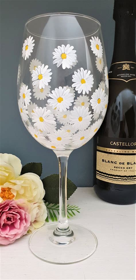 Daisy Design Hand Painted Personalised Wine Glass Stokes