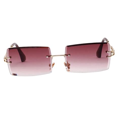 womens rectangle cut rimless sunglasses retro design tinted lens