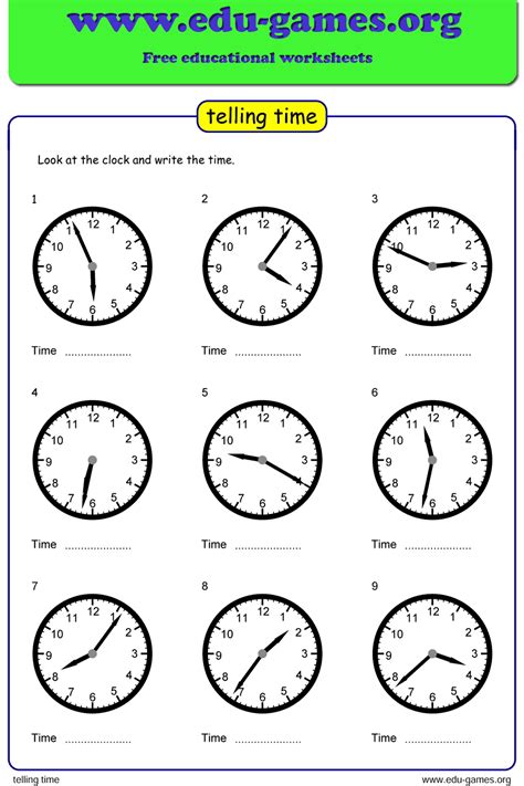printable worksheets  telling time