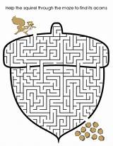 Coloring Maze Thanksgiving Pages Printable Kids Acorn sketch template