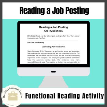 reading  job posting comprehension  reflection activity tpt