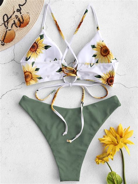 sunflower printed bikini set sexy swimwear for women bikini swimsuit