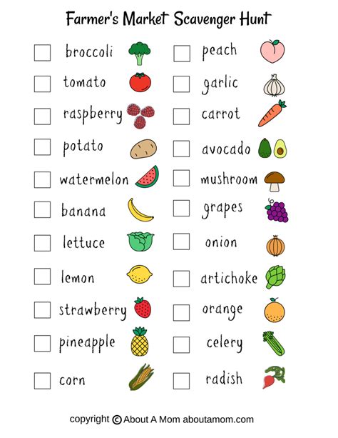 farmers market scavenger hunt printable printable word searches