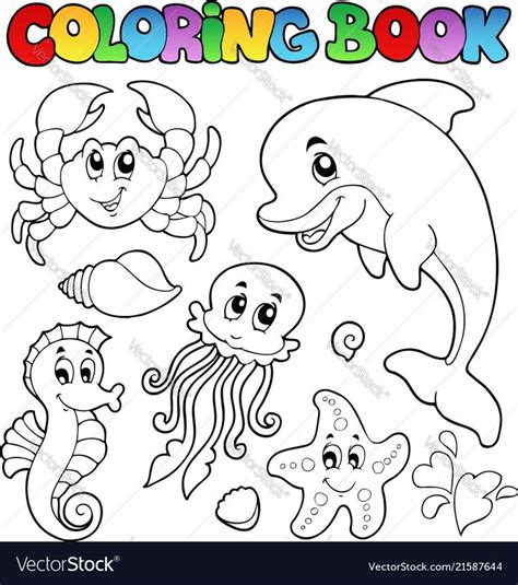 coloring book  sea animals  vector illustration