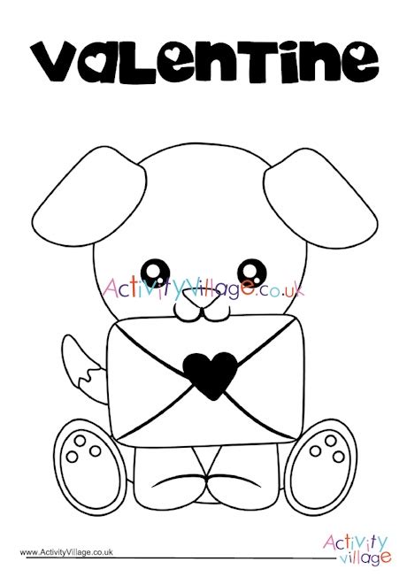 valentines day puppy colouring page