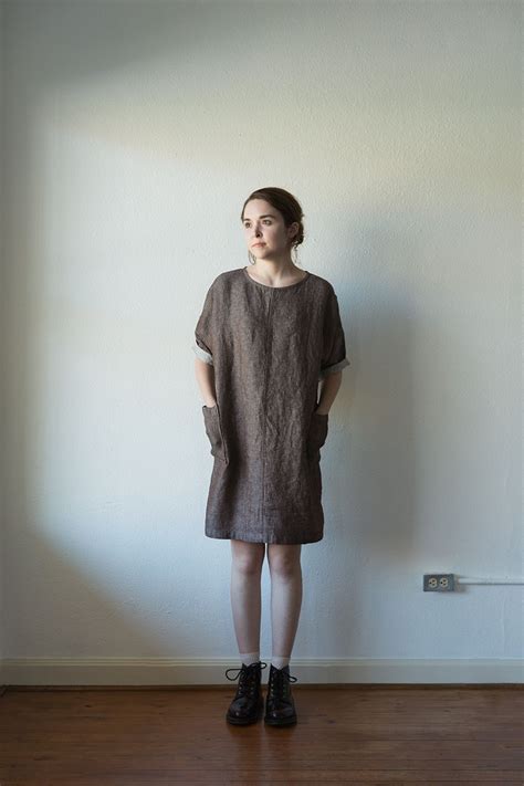 smocking twill comfort fit seam normcore linen simple blue dresses
