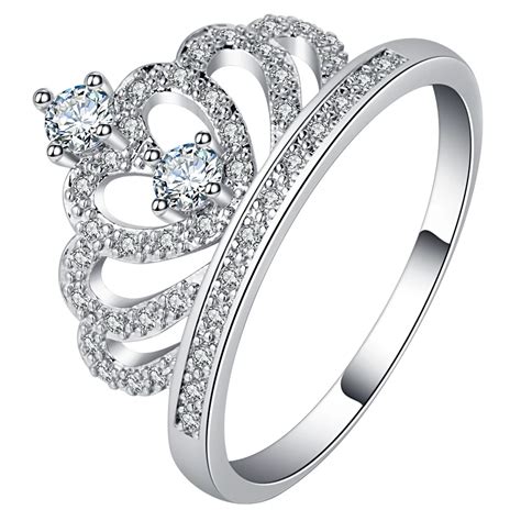 ufooro trendy shiny crown wedding ring  women princess charming