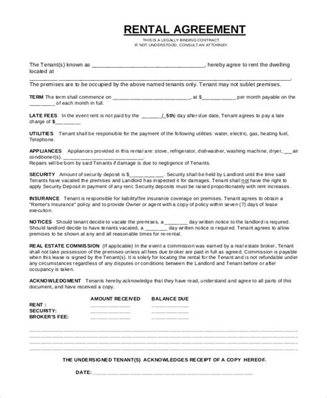 sample rental agreement contracts  ms word google docs