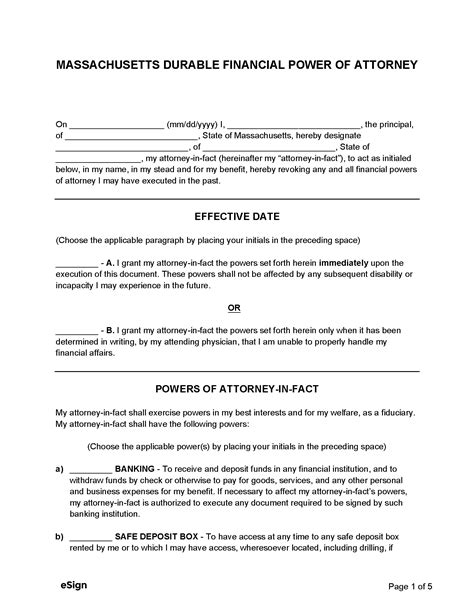 massachusetts durable power  attorney form  word