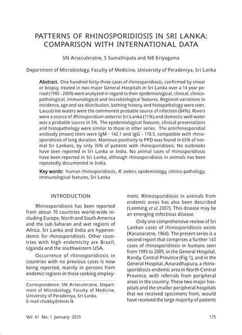 pdf patterns of rhinosporidiosis in sri lanka