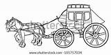 Stagecoach Drawing Horses Outline Western Coloring Pages Template Shutterstock Sketch Display sketch template