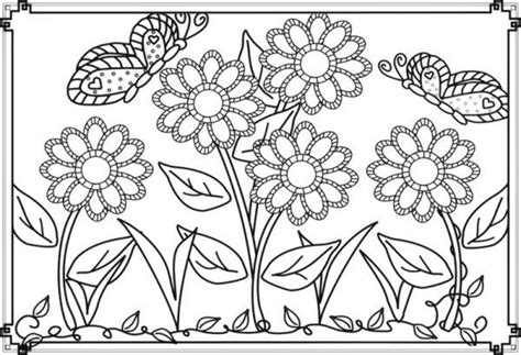 flowers  butterflies   coloring page